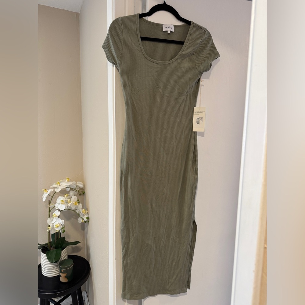 NWT MATE Ribbed Sage Green Midi Dress